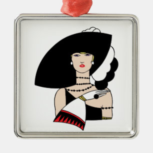 Ornamento De Metal Mulher Art Déco Vintage Usando Luvas de Chapéu Col