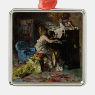 Ornamento De Metal Mulher Bonita Tocando Piano (por Boldini)