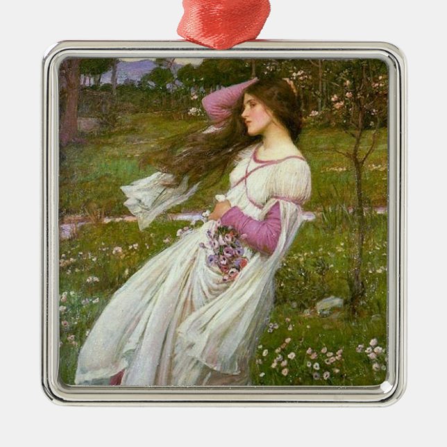 Ornamento De Metal Mulher coletando flores no vento (Frente)