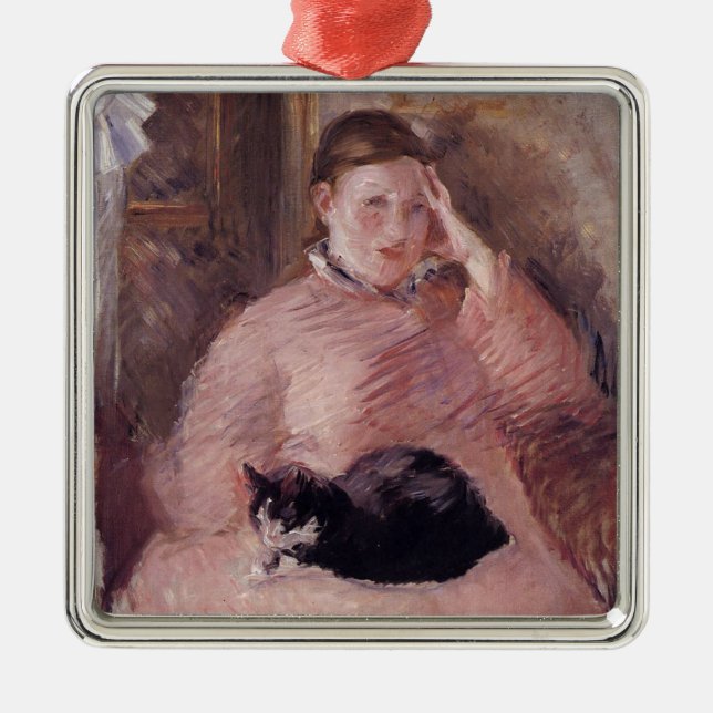 Ornamento De Metal Mulher com gato (de Edouard Manet) (Frente)