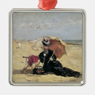 Ornamento De Metal Mulher com um parasol na praia, 1880