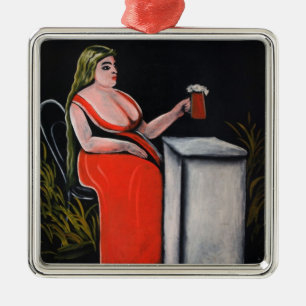 Ornamento De Metal Mulher Curvy com uma Cama de Cerveja