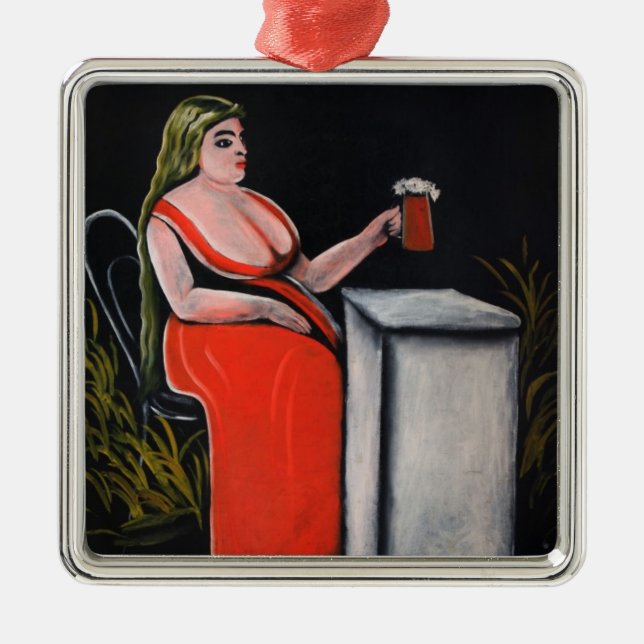 Ornamento De Metal Mulher Curvy com uma Cama de Cerveja (Frente)