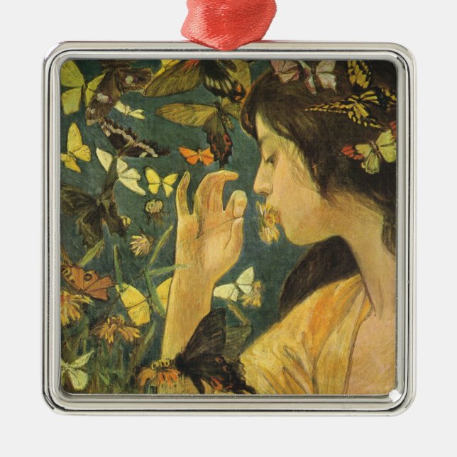 Ornamento De Metal Mulher Elegante Com Lindas Borboletas (Frente)