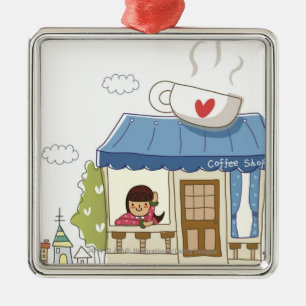 Ornamento De Metal Mulher em uma cafetaria