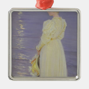 Ornamento De Metal Mulher no branco em uma praia, 1893