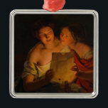 Ornamento De Metal Mulheres lendo uma carta de amor (por Waldmüller)<br><div class="desc">Esta design apresenta uma pintura do artista austríaco Ferdinand Georg Waldmüller (1793-1865). Ela mostra duas mulheres se amontoando juntas enquanto leram ansiosamente uma carta de amor à luz de velas. A carta parece ser endereçada à mulher à esquerda, que está segurando a vela no colo, mas a mulher à direita...</div>