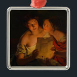 Ornamento De Metal Mulheres lendo uma carta de amor (por Waldmüller)<br><div class="desc">Esta design apresenta uma pintura do artista austríaco Ferdinand Georg Waldmüller (1793-1865). Ela mostra duas mulheres se amontoando juntas enquanto leram ansiosamente uma carta de amor à luz de velas. A carta parece ser endereçada à mulher à esquerda, que está segurando a vela no colo, mas a mulher à direita...</div>