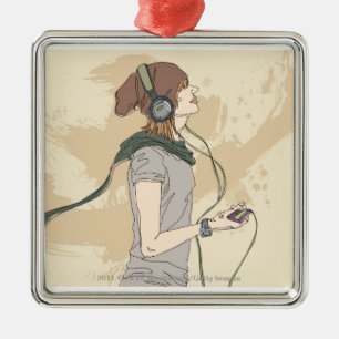 Ornamento De Metal Música de escuta da jovem mulher