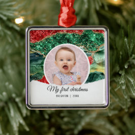 Ornamento De Metal My first birthday christmas glitter 