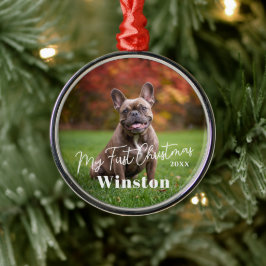 Ornamento De Metal My First Christmas Custom Pet Name Photo