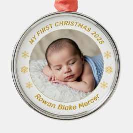 Ornamento De Metal My First Christmas Gold Personalized Baby Photo