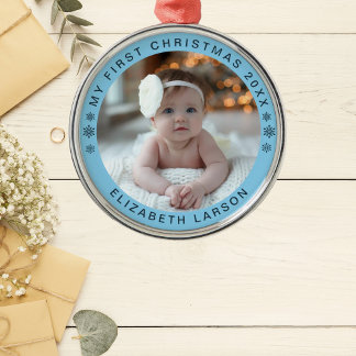Ornamento De Metal My First Christmas Personalized Baby Photo Red