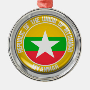 Ornamento De Metal Myanmar Round Emblem