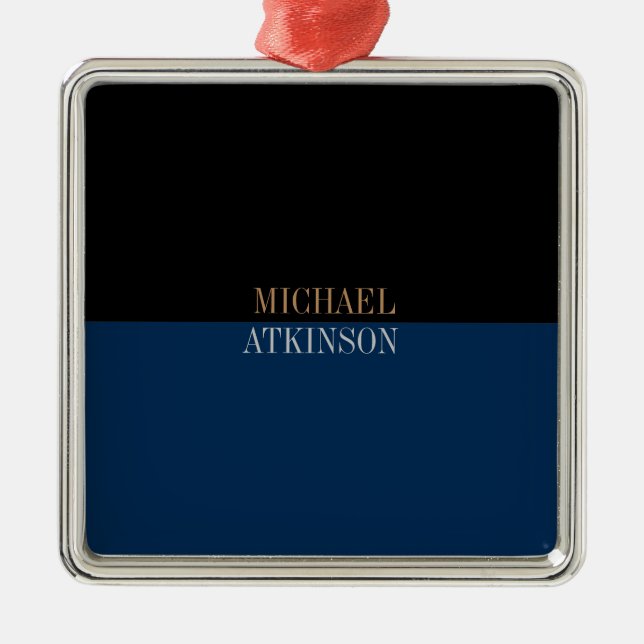 Ornamento De Metal Na moda de tendências de texto preto azul preto (Frente)