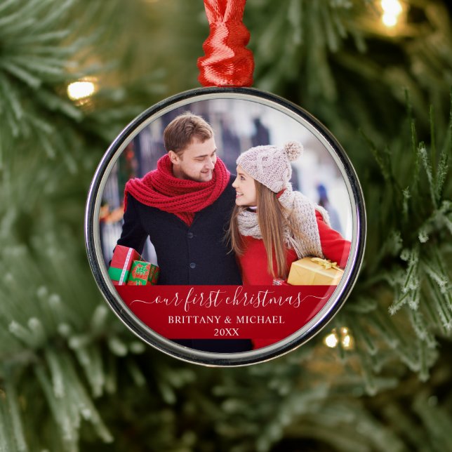 Ornamento De Metal Na moda Script Nosso Primeiro Casal De Natal Verme (Árvore)