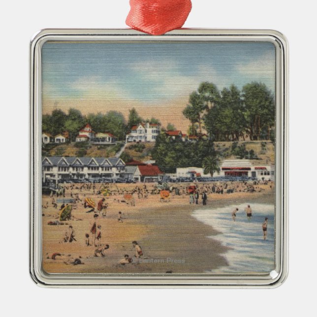 Ornamento De Metal Nadadores & Sunbathers na praia (Frente)