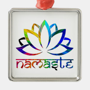 Ornamento De Metal Namaste, Lotus Flower, Rainbow, Spiritual Ornament