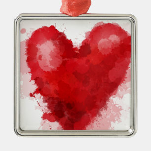 Ornamento De Metal Namorados de gótica cardíaca com aquarela vermelha