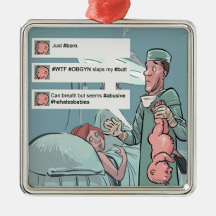 Ornamento De Metal Nascido Para Tweets Engraçados Cartoon