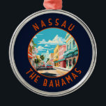 Ornamento De Metal Nassau Bahamas Viagem Art Vintage<br><div class="desc">Nassau retro vetor viagem design. Está na ilha de Nova Providência,  com a vizinha Ilha do Paraíso acessível através das pontes de Nassau Harbour.</div>