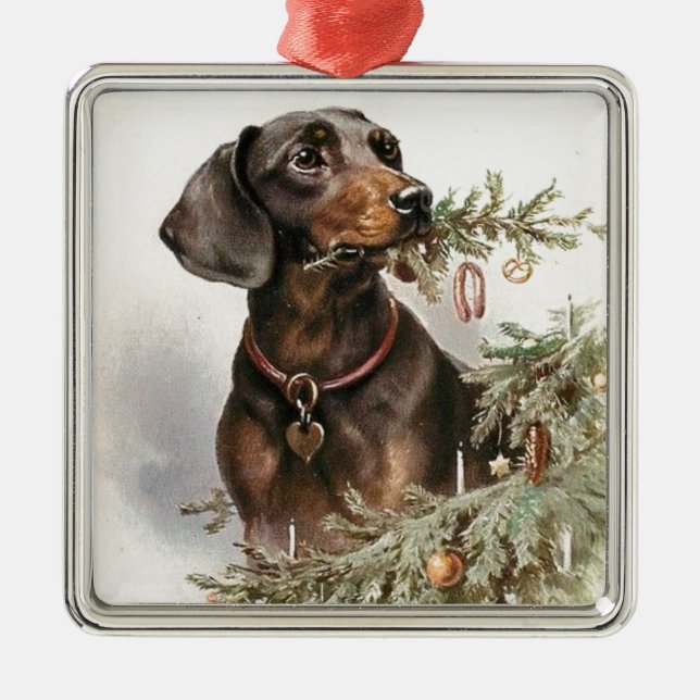 Ornamento De Metal Natais vintages Dachshund Dog (Frente)