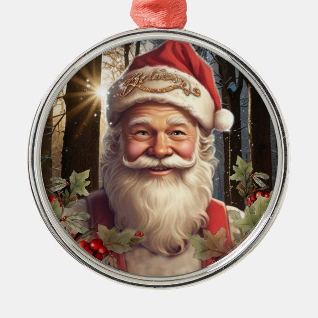 Ornamento De Metal Natais vintages Santa Claus (Frente)