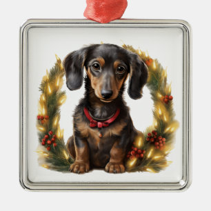 ORNAMENTO DE METAL NATAL ADORÁVEL NEGRO TAN DACHSHUND DOG