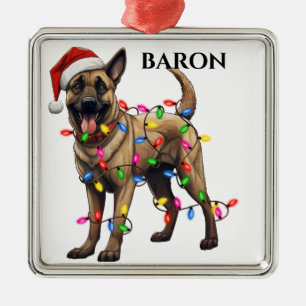 ORNAMENTO DE METAL NATAL BELGA MALINOIS LUZ DE CÃO