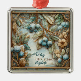 Ornamento De Metal Natal Botânico de Inverno Elegante Personalizado