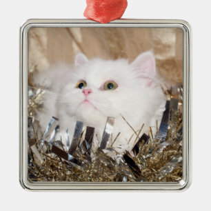 Ornamento De Metal Natal branco do gato persa