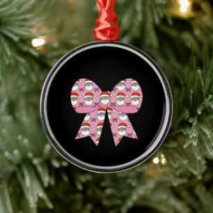 Ornamento De Metal Natal Coquete Laço Rosa Papai Noel Vintage Retro