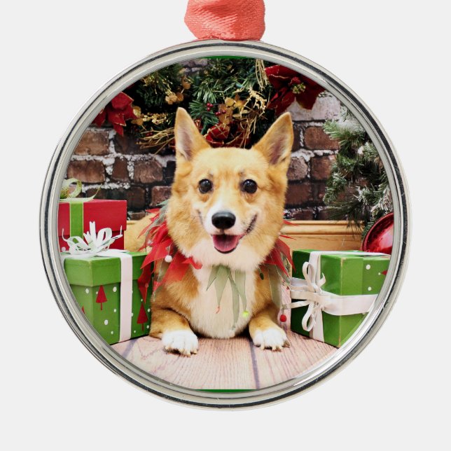 Ornamento De Metal Natal - Corgi - panqueca (Frente)