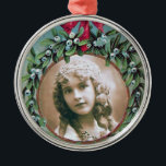 ORNAMENTO DE METAL NATAL CRUZADO COM MODELO DE FOTO DE MISTLETOS<br><div class="desc">Elegante,  design colorido: uma coroa de Natal vintage com um arco vermelho e uma pedra brilhante 3d gem.</div>