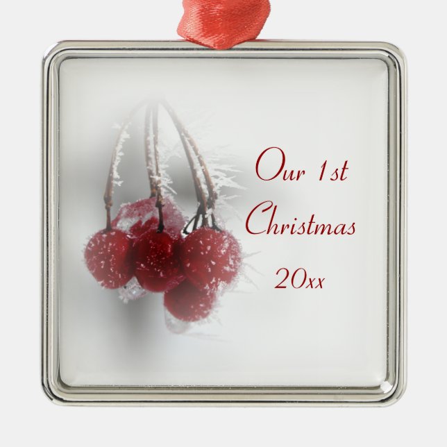 Ornamento De Metal Natal das bagas gelados vermelhas ø junto (Frente)