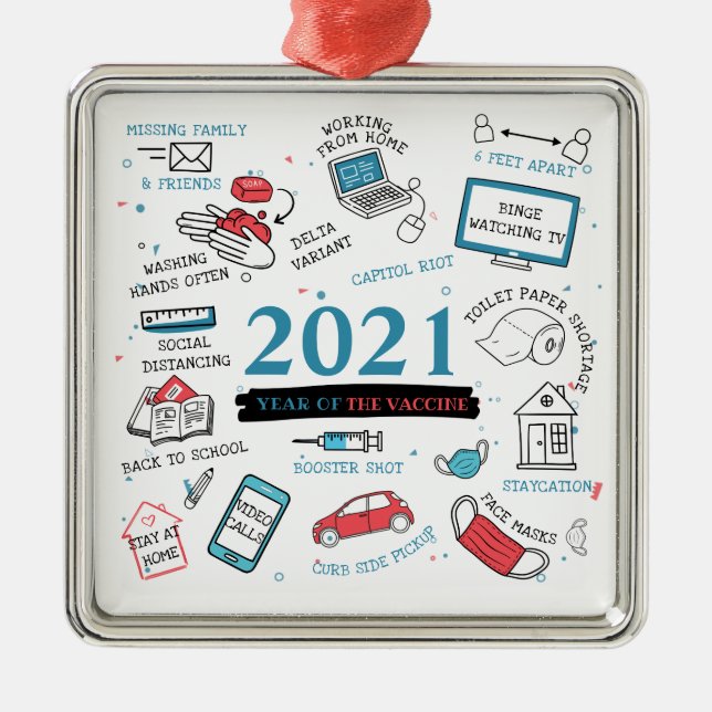 Ornamento De Metal Natal de 2021 Vacina Contra o Coelho (Frente)