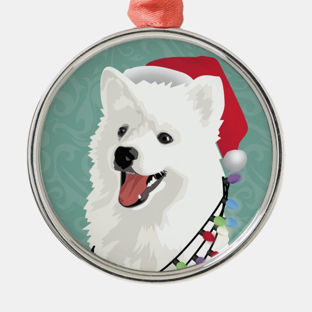 Ornamento De Metal Natal de Cachorro Cachorro Cachorro Samoyed Eskimo (Frente)
