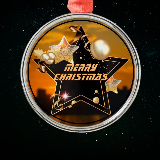Ornamento De Metal Natal de Estrelas Douradas  Modernas e Pretas (Criador carregado)