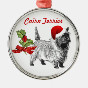 Ornamento De Metal Natal do azevinho do boné de Terrier de monte de