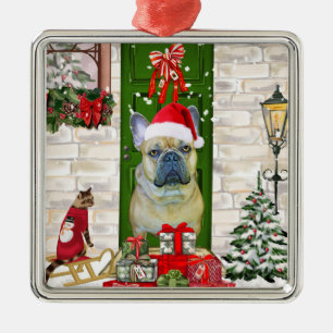 Ornamento De Metal Natal do Buldogue Francês