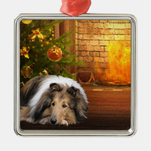 Ornamento De Metal Natal do Collie