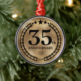 Ornamento De Metal Natal do logotipo de negócios de 35 anos Dourado
