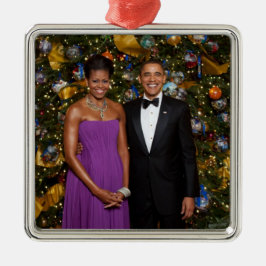 Ornamento De Metal Natal do Presidente Barack Obama e Michelle