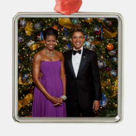 Ornamento De Metal Natal do Presidente Barack Obama e Michelle