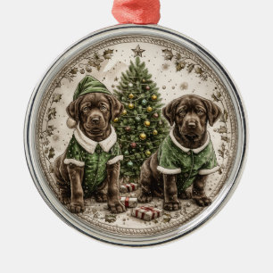 Ornamento De Metal Natal Elf Labrador Retriever Puppy