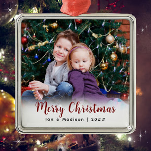 Ornamento De Metal Natal Feliz com Foto Familiar Personalizada