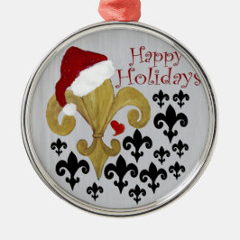 Ornamento De Metal Natal Fleur de lis preto e dourado Natal