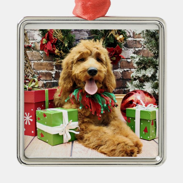 Ornamento De Metal Natal - GoldenDoodle - Claire (Frente)