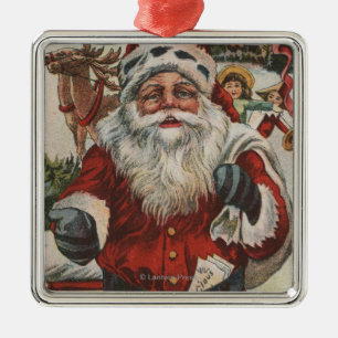 Ornamento De Metal Natal GreetingSanta com cervos e miúdos
