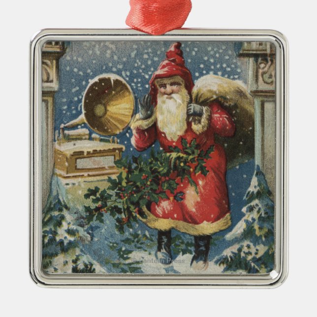 Ornamento De Metal Natal GreetingSanta e jogador gravado (Frente)
